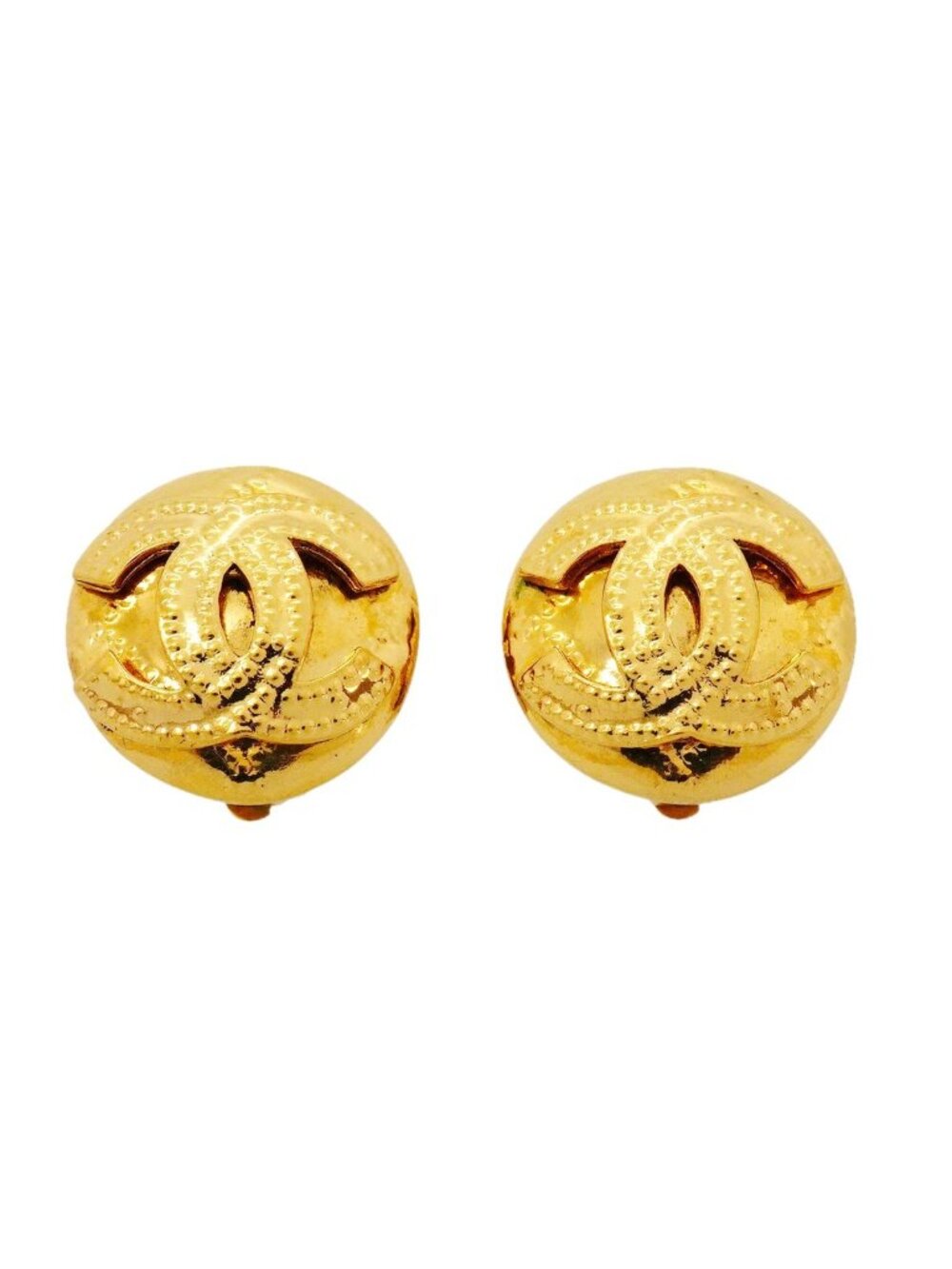 Chanel Earrings Vintage CC Logo Round Circle Gold Plated